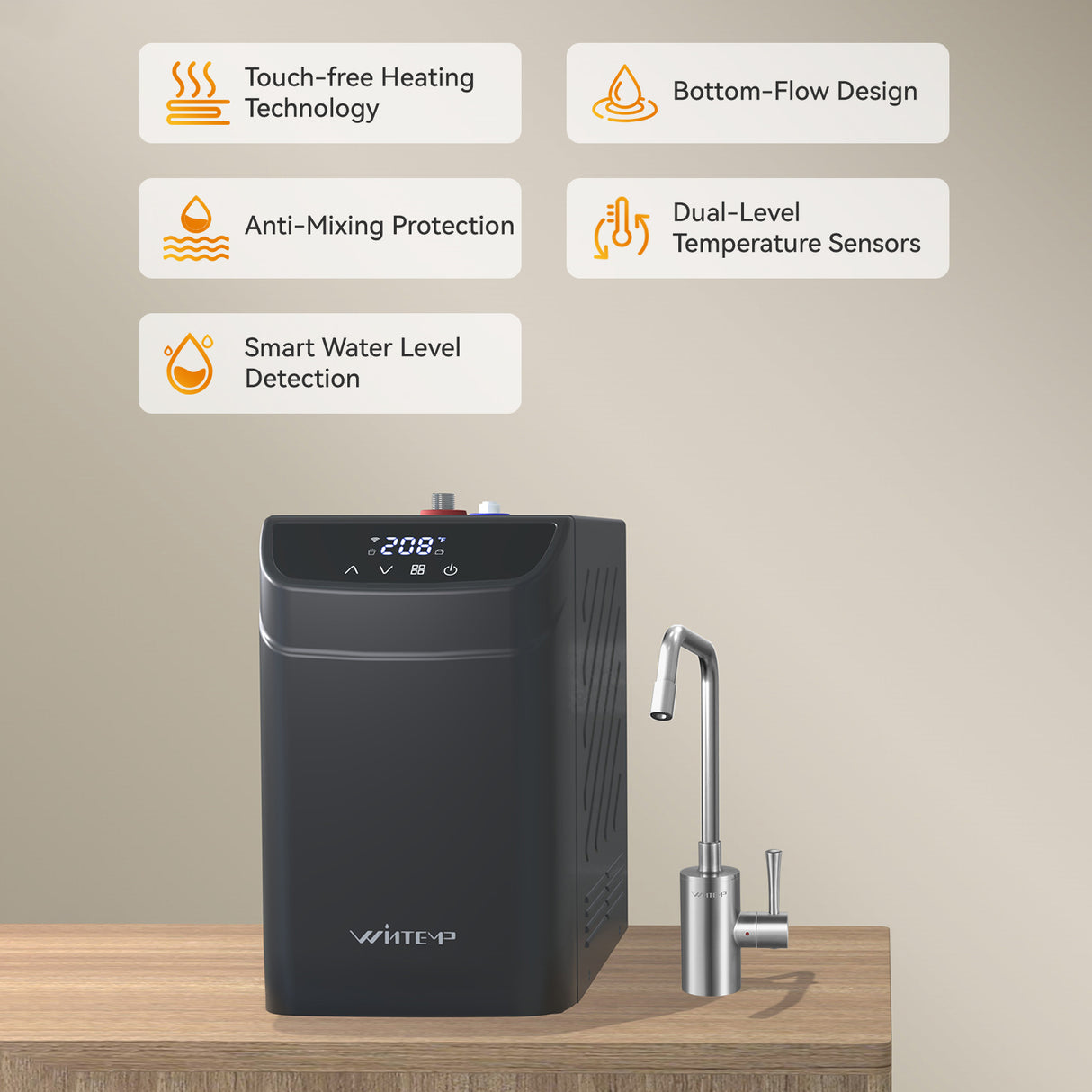 WINTEMP 208°F Instant Hot Water Dispenser – Compact Unit with Child Lock & Hot-Only Faucet
